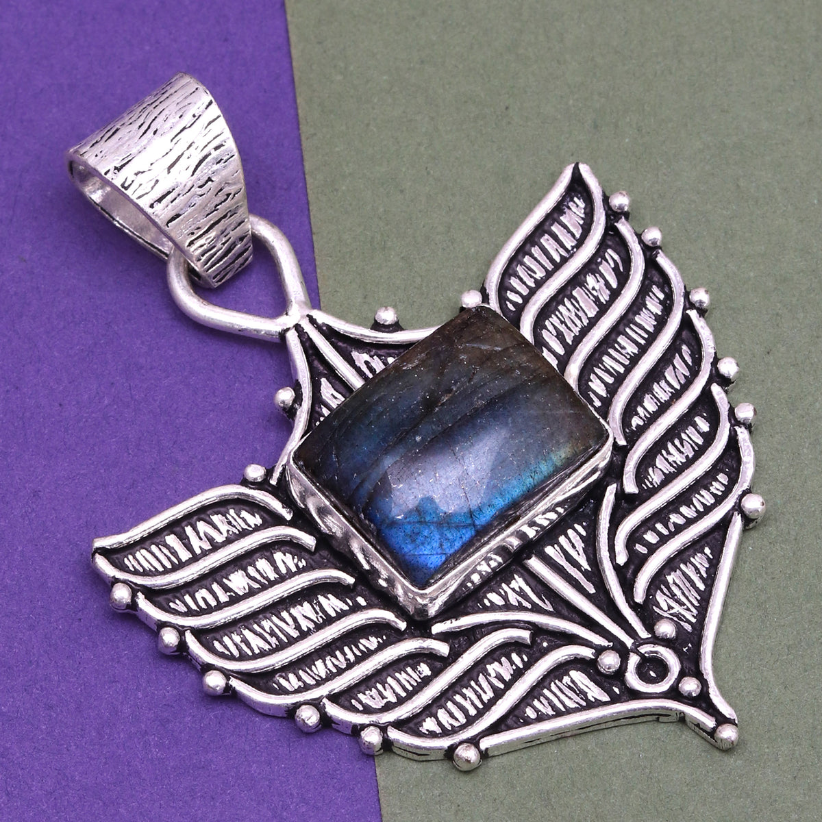 Silver 925 Sterling Garnet Gemstone Necklace Labradorite Jewelry Handmade B858