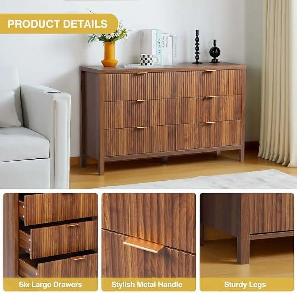 6 Drawer Double Dresser with Fluted Panel C66160