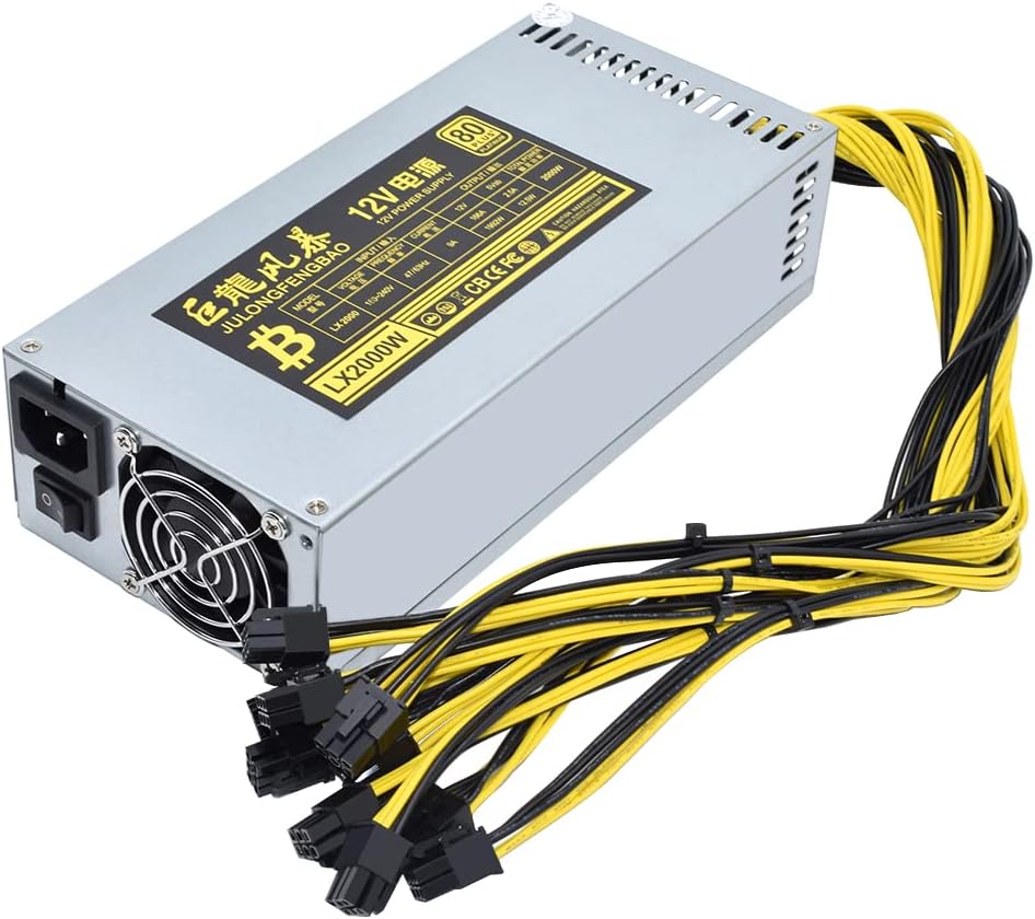ATX 2000W Miner Power Supply 8 GPU PSU 12AWG M2095