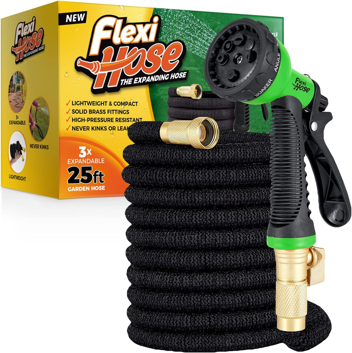 100 ft Black Expandable Garden Hose with Brass Fittings, Pack of 2 J87133