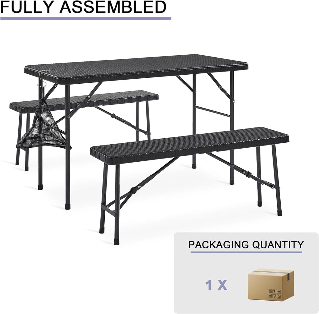 Black 3 Piece Folding Picnic Table with Benches V562099