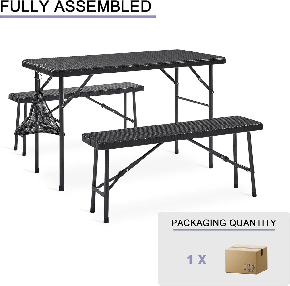 Black 3 Piece Folding Picnic Table with Benches V562099