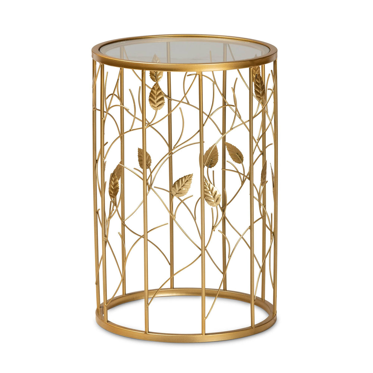 Gold Metal and Glass Leaf Accent End Table F80511