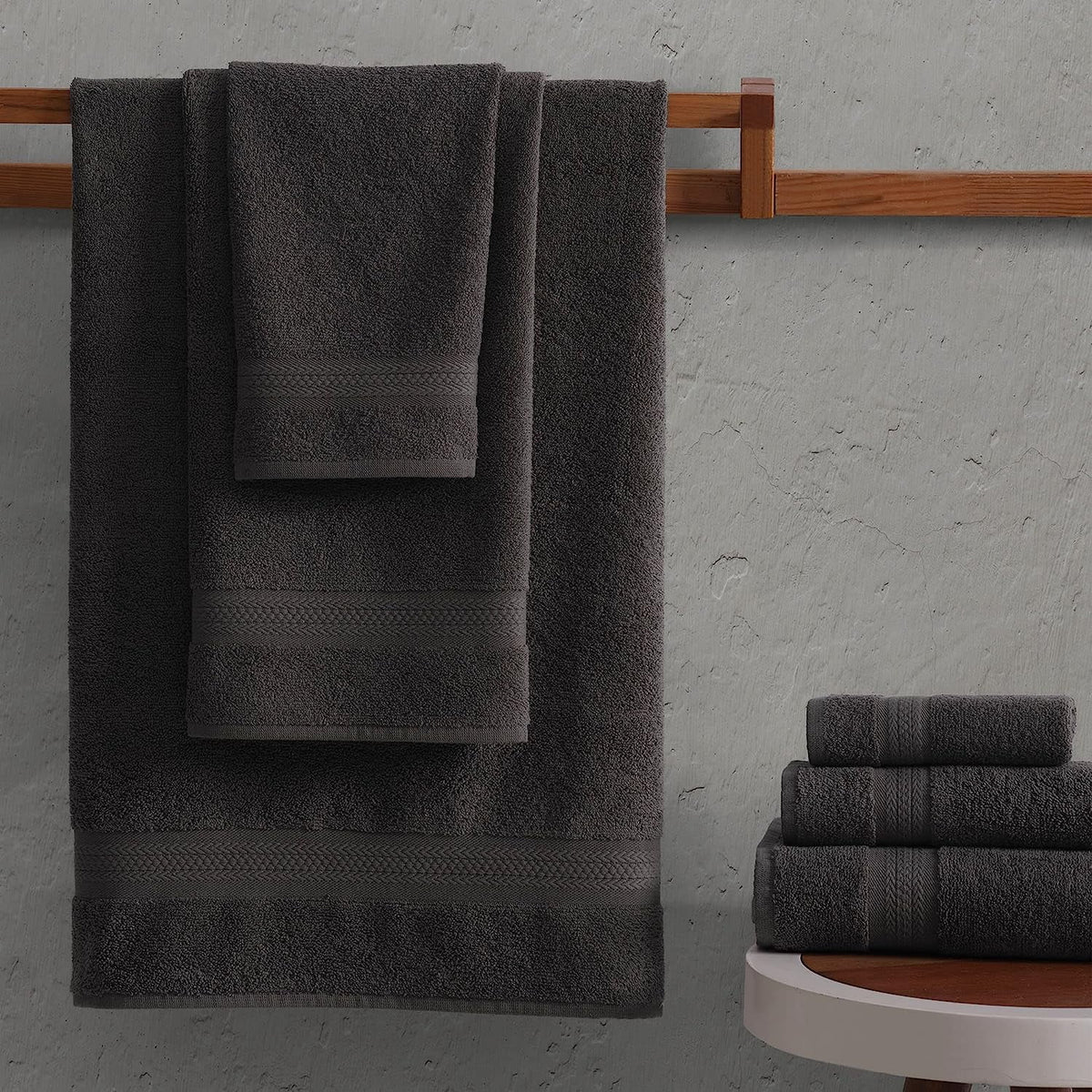 6 Piece Towel Set, 2 Bath Towels 2 Hand Towels 2 Washcloths, Grey T42527