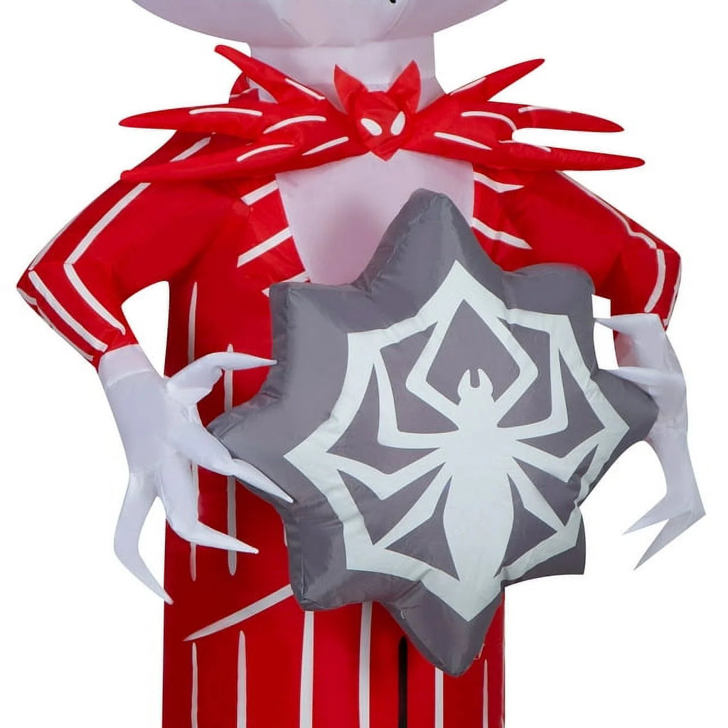 5.5 Foot Stylized Jack Skellington Inflatable with Spider Snowflake and Sally Holding Wreath V1694
