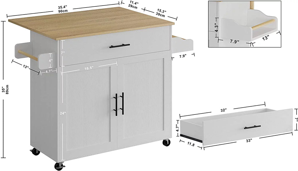 White Rolling Kitchen Island with Storage Cabinet Z2301