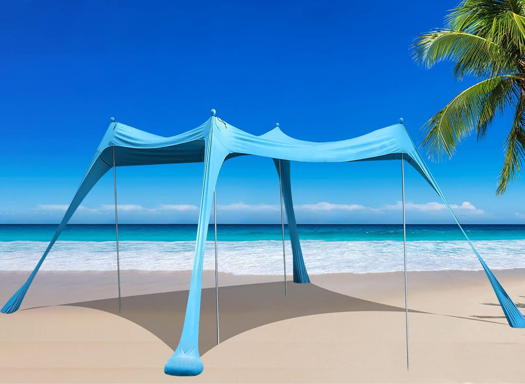 Family Beach Tent Sunshade Canopy Pop Up Sun Shelter 4 Pole with Carry Bag N872819