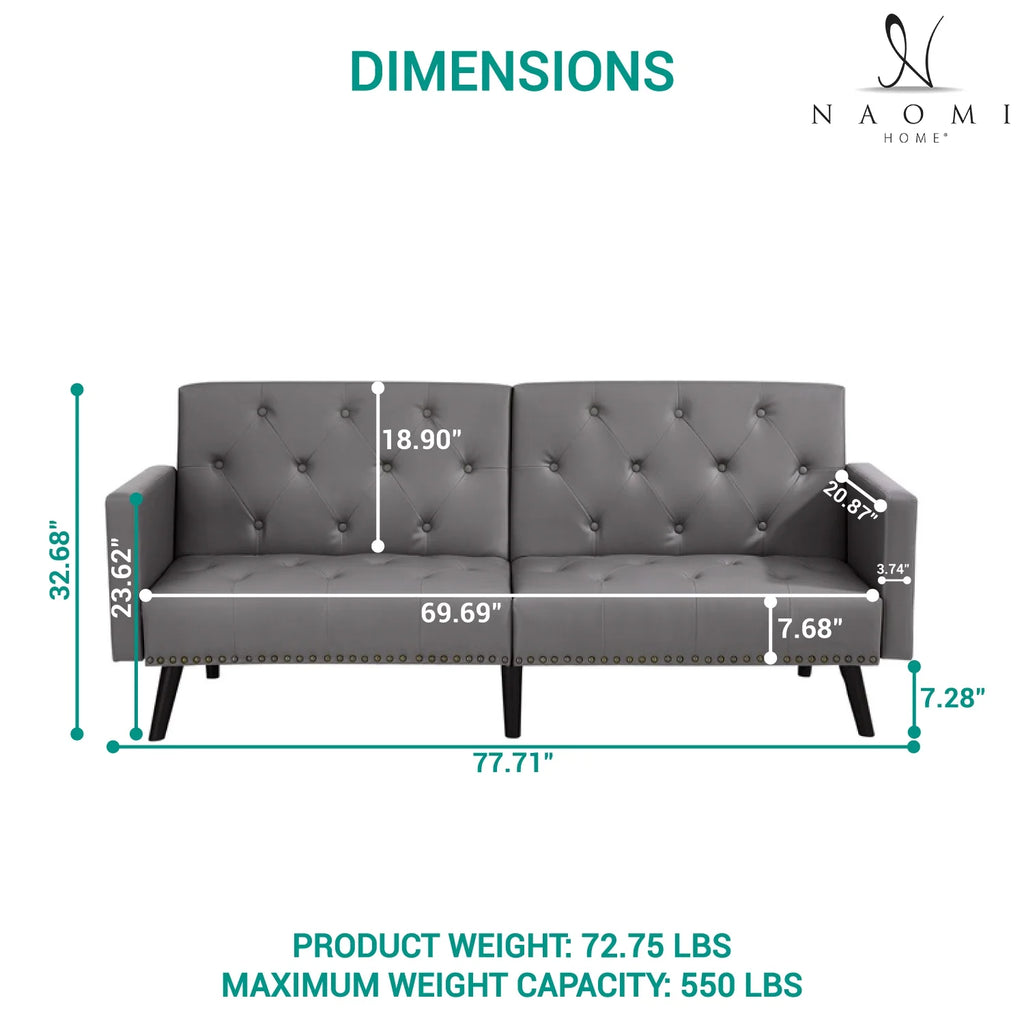 Espresso Faux Leather Tufted Convertible Sofa Bed O3672