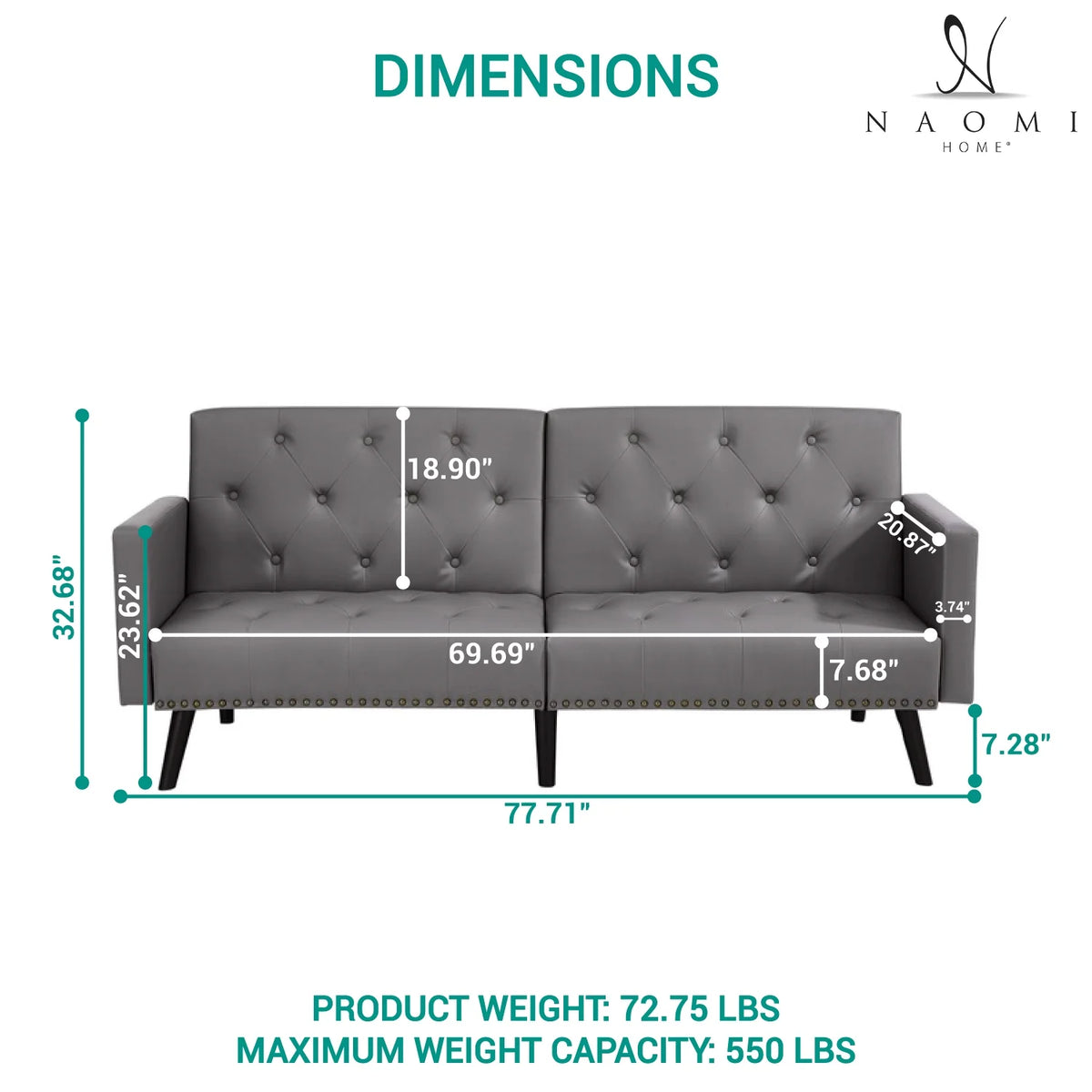 Espresso Faux Leather Tufted Convertible Sofa Bed O3672