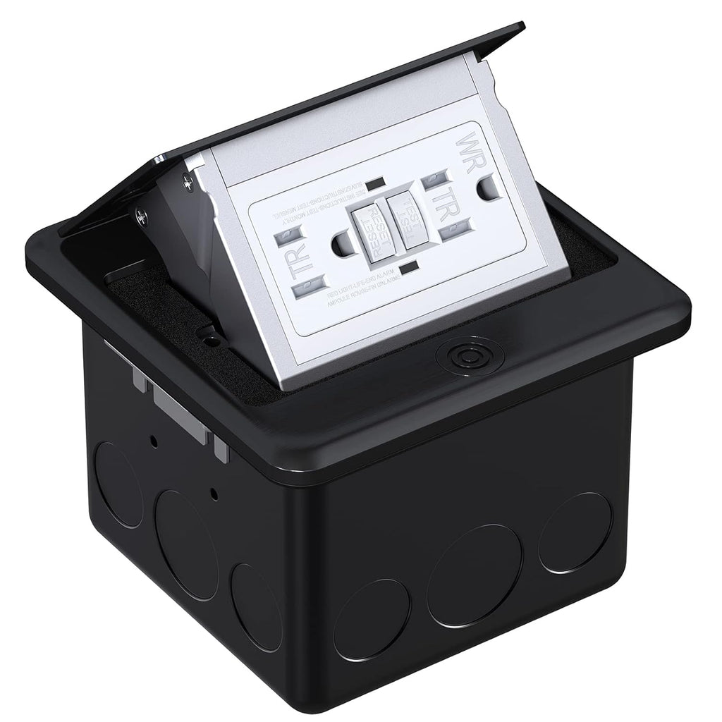 Black Pack of 2 Pop Up Floor Outlet Covers Box with 15 Amp Stainless Steel GFCI Tamper Resistant Receptacle Outlet P4684