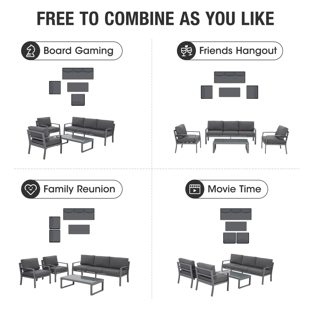 4 Piece Metal Patio Furniture Set with Cushions U18797