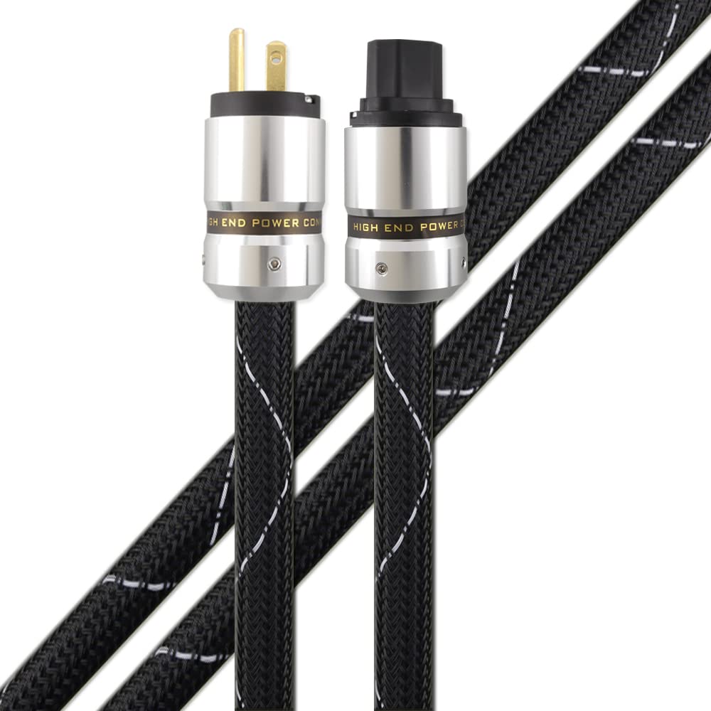 12AWG HiFi Power Cord 125V 15A 3-Prong Audiophile AC Power Cable with US Connector Plug (1.5M / 4.92FT) Pack of 2 G529