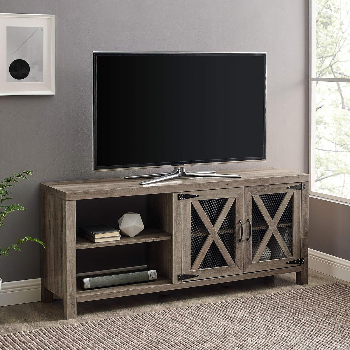 Grey Wash 58 Inch Wood TV Stand J10911