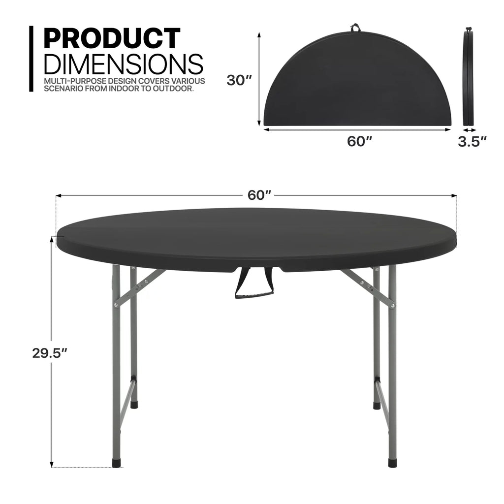 7 Pieces 5 FT Folding Round Table and Chair Set Black A703348
