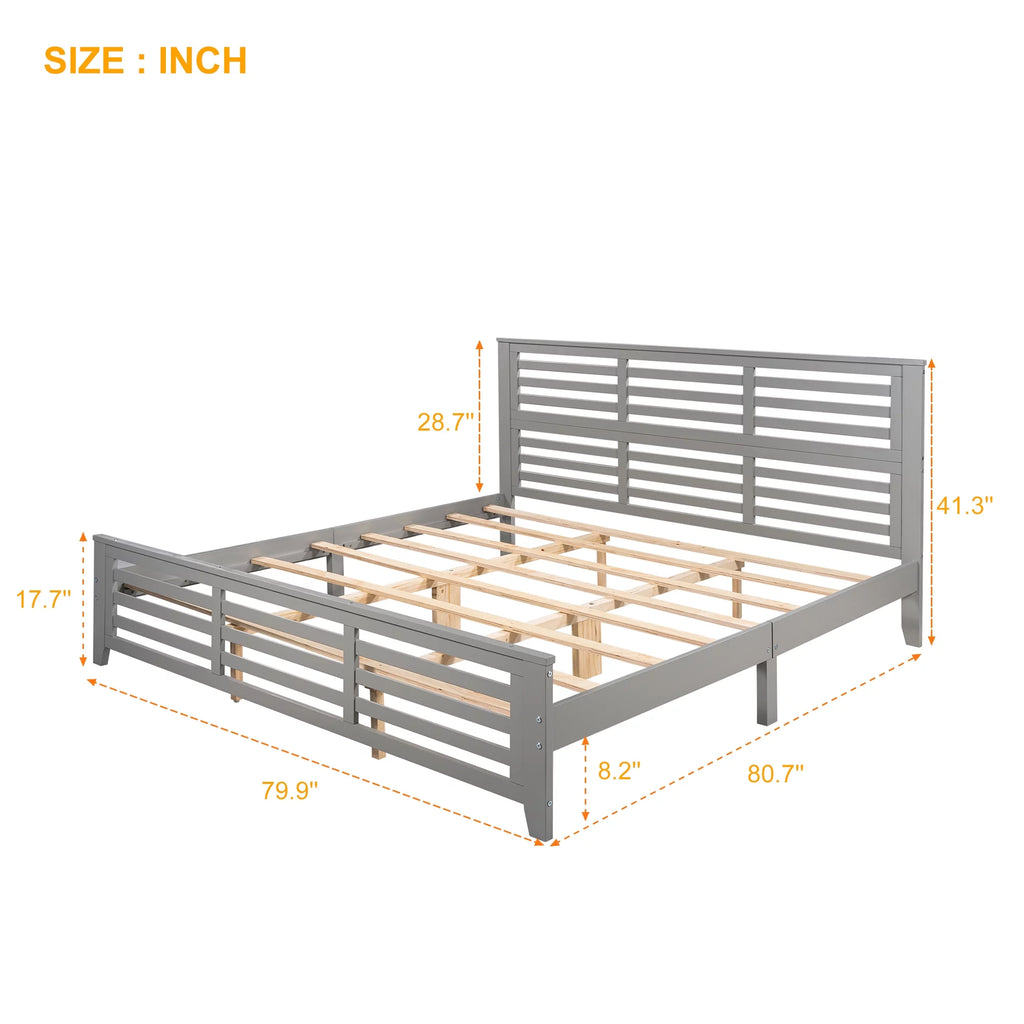 King Size Wood Platform Bed Frame with Headboard C2272