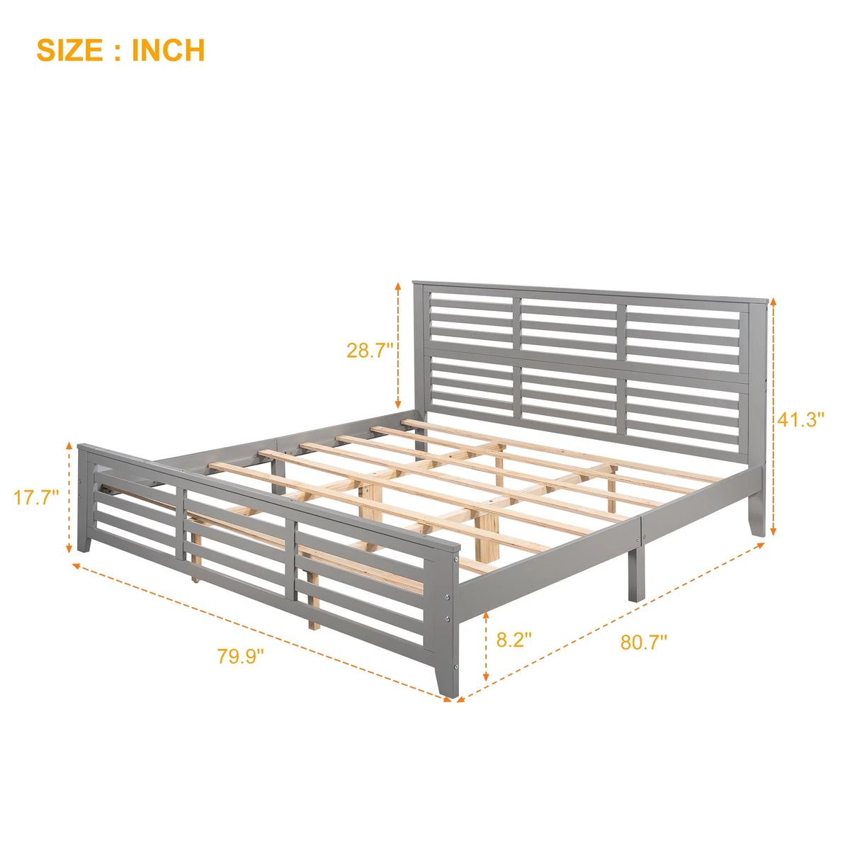 King Size Wood Platform Bed Frame with Headboard C2272