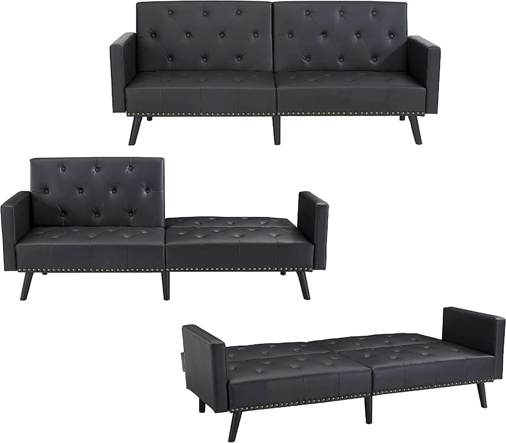 Espresso Faux Leather Tufted Convertible Sofa Bed O3672
