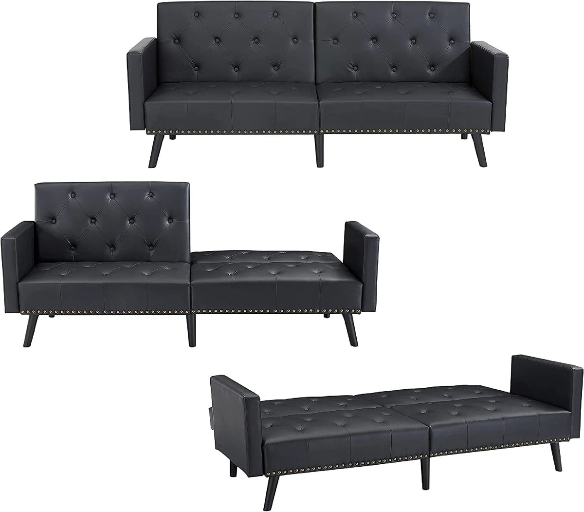 Espresso Faux Leather Tufted Convertible Sofa Bed O3672