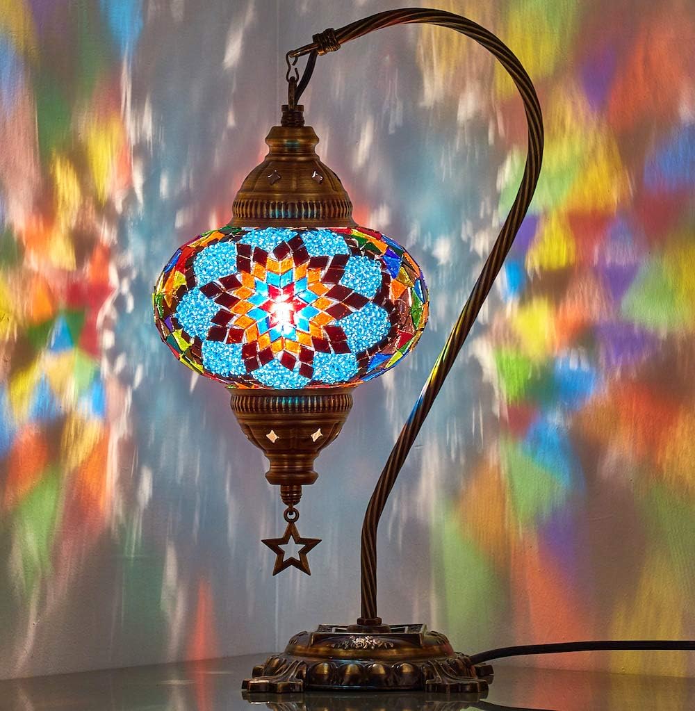 Multicolor Mosaic Gooseneck Table Lamp Q898