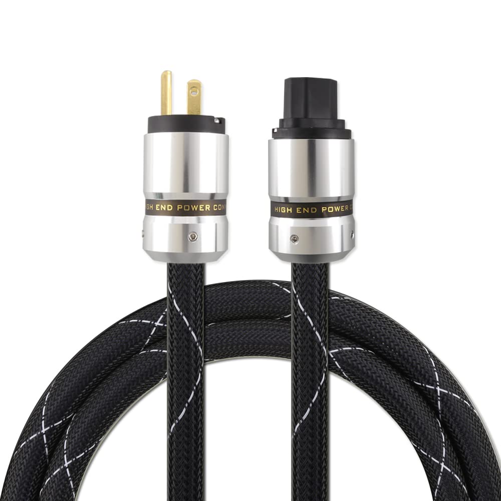 12AWG HiFi Power Cord 125V 15A 3-Prong Audiophile AC Power Cable with US Connector Plug (1.5M / 4.92FT) Pack of 2 G529