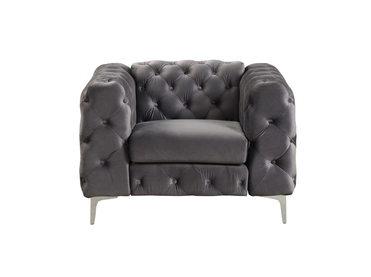 3 Pieces Gray Velvet Sofa and 2 Armchairs R42007