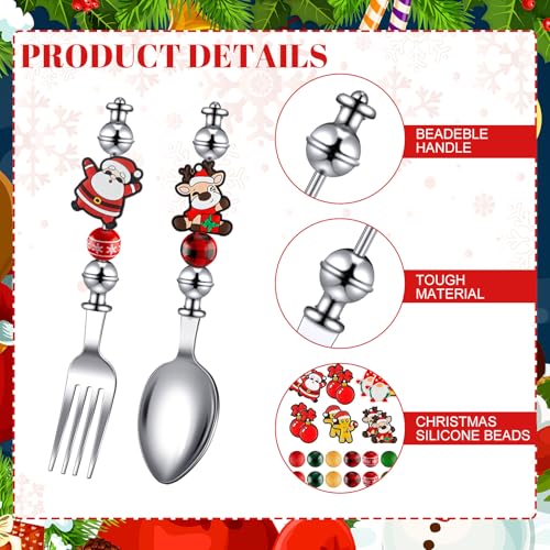 12 Sets Beadable Spoon Fork Set Christmas Kitchen Utensils W490806