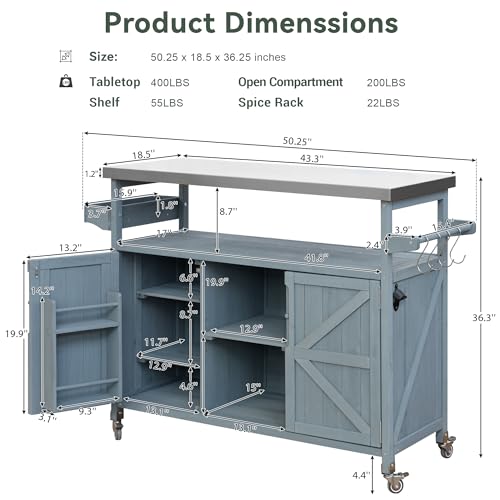 Solid Wood Grill Table with Stainless Steel Top and Internal Storage Racks S11441