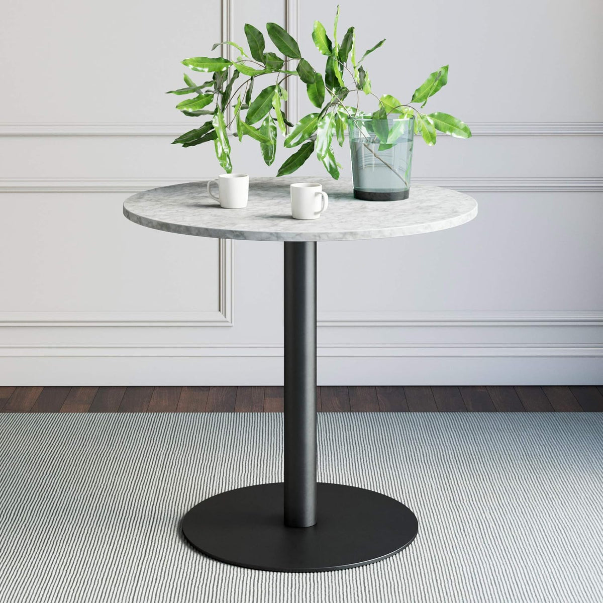 Black/Gold Kitchen Dining Table with Faux Carrara Marble Top A14308