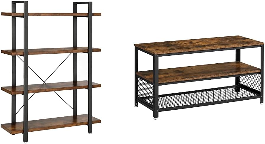 5-Tier Rustic Brown and Black Bookshelf B128105
