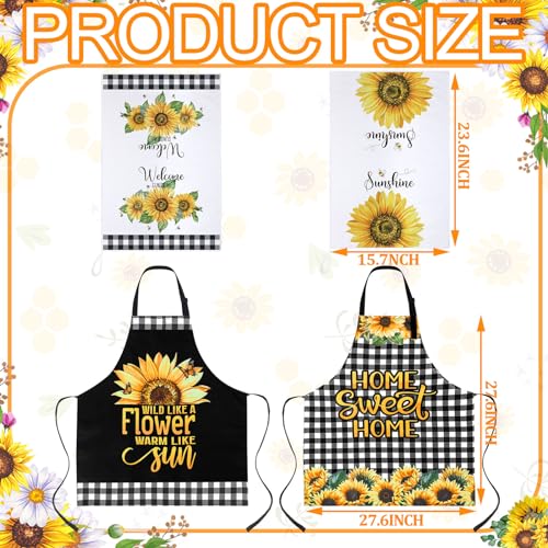 13 Pcs Bee Sunflower Kitchen Decor Set with Wooden Spoons, Kitchen Towels, Apron, Oven Mitts, Pot Holders X51613