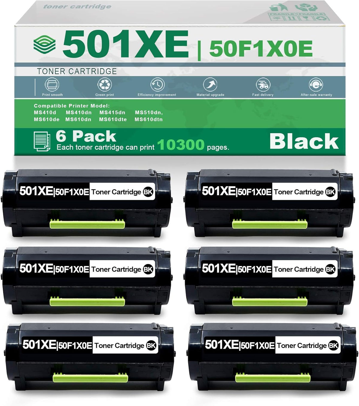 6 Pack Black High Yield Remanufactured Toner Cartridge M51094