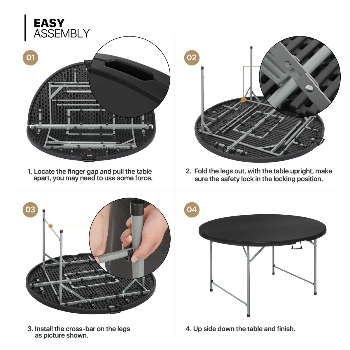 7 Pieces 5 FT Folding Round Table and Chair Set Black A703348