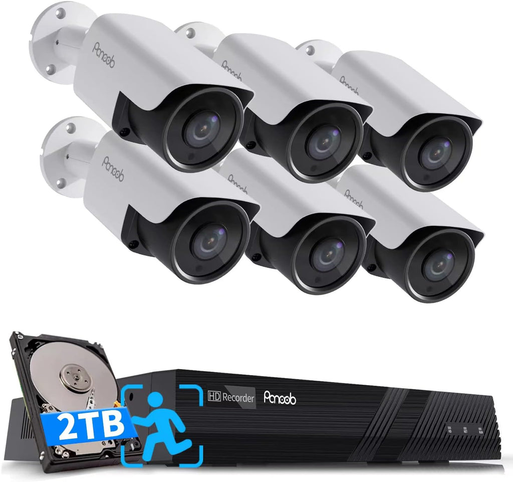 4K PoE Security Camera System with 2TB HDD NVR, 6pcs 8MP Bullet Cameras S8835