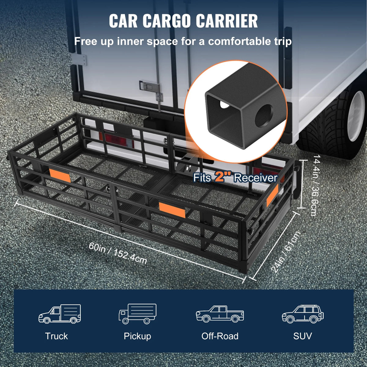 Folding Hitch Mount Cargo Carrier Rack 2" Receiver 500lbs W831948