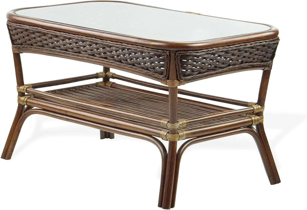Rectangular Coffee Table Dark Walnut Natural Rattan S814
