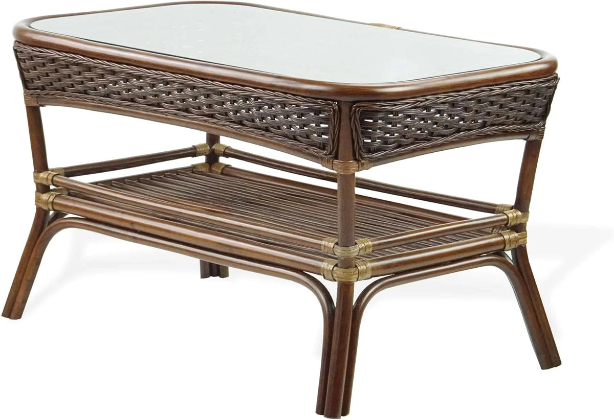 Rectangular Coffee Table Dark Walnut Natural Rattan S814