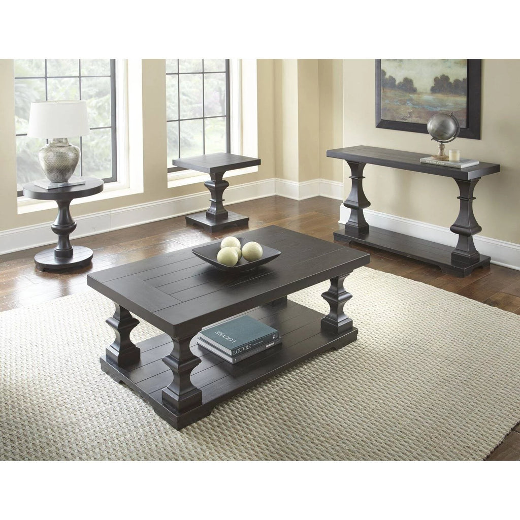 Ebony Coffee Table with Planked Top and Pedestal Base G184090