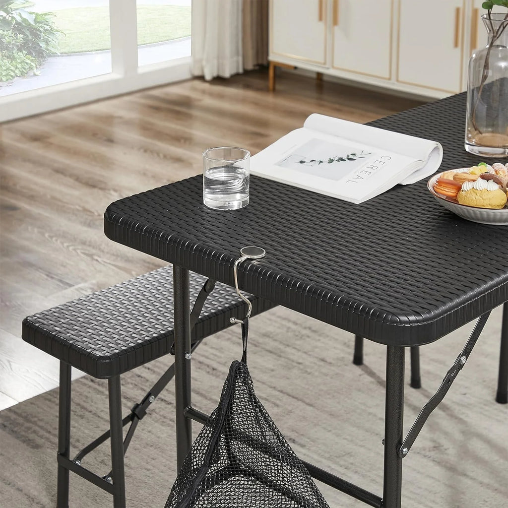 Black 3 Piece Folding Picnic Table with Benches V562099