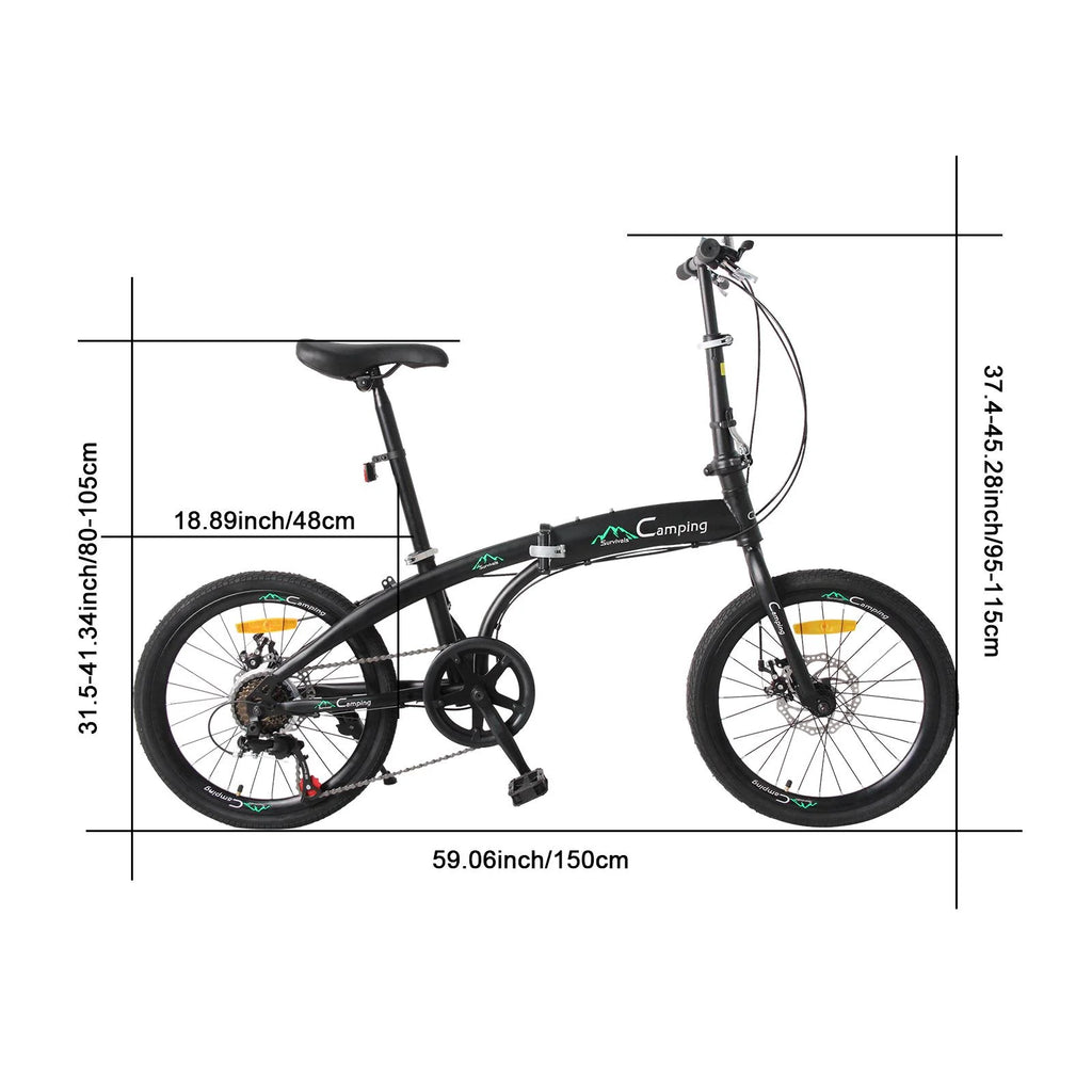 20 Folding Bike, 7 Speed Lightweight City Commuter Bicycle, Black G688