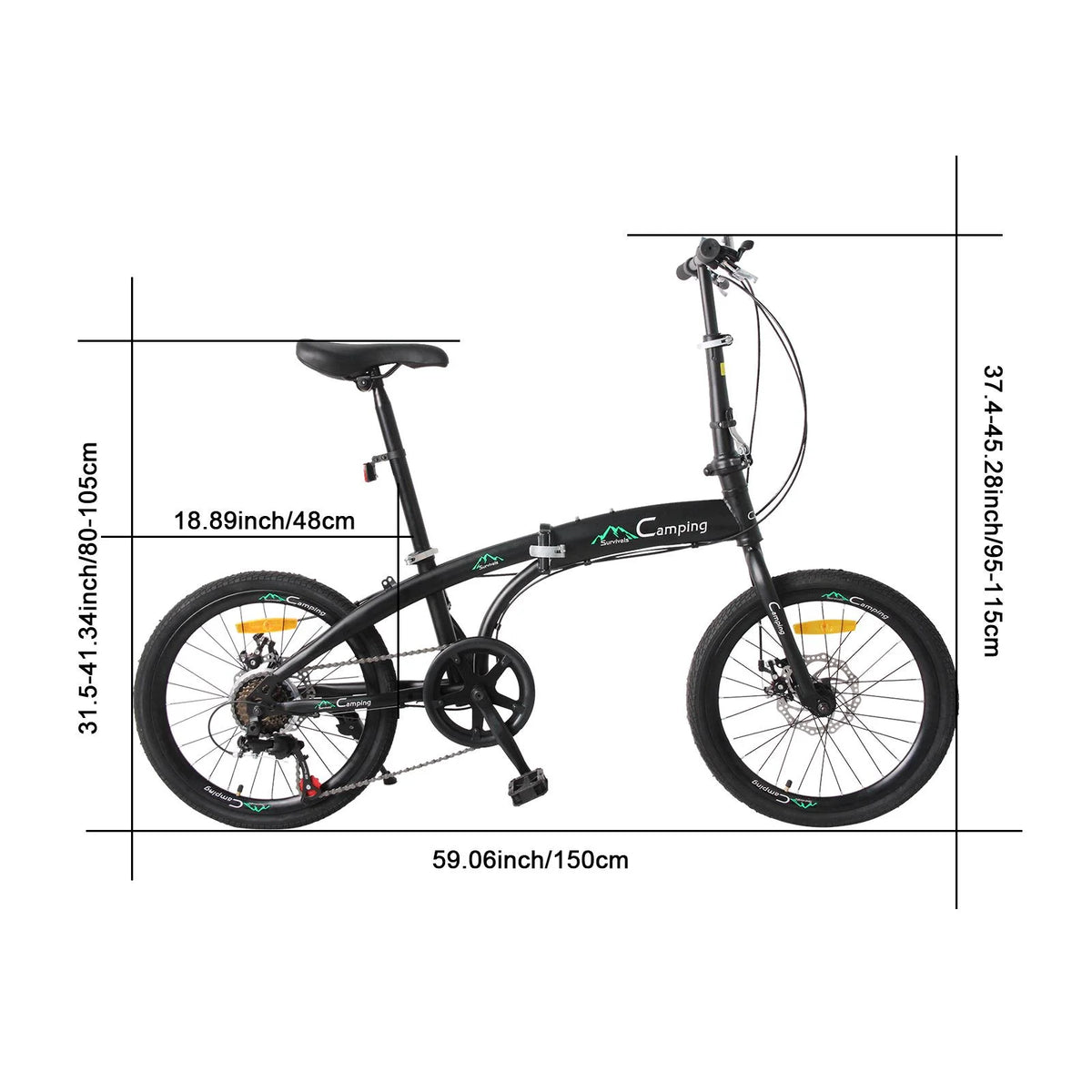 20 Folding Bike, 7 Speed Lightweight City Commuter Bicycle, Black G688