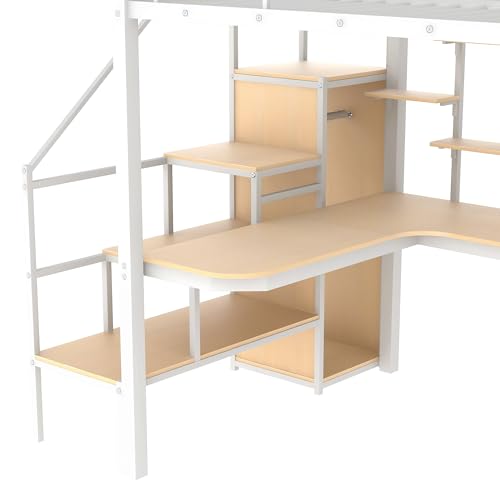 Black Full Size Metal Loft Bed with Storage Staircase and Wardrobe X339
