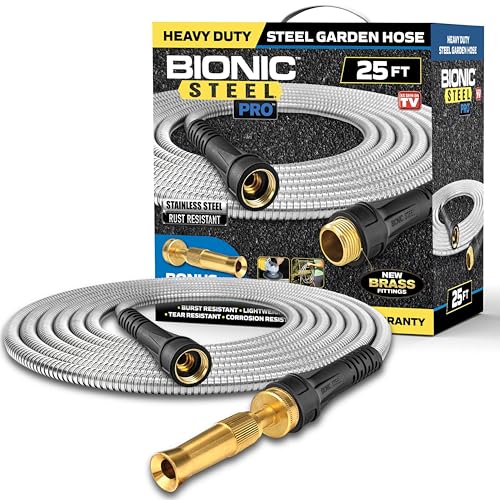 100 Ft Stainless Steel Garden Hose with Nozzle W945361