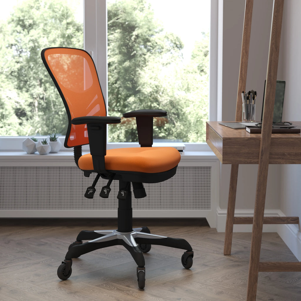 Orange Mesh Ergonomic Office Chair with Adjustable Arms E371