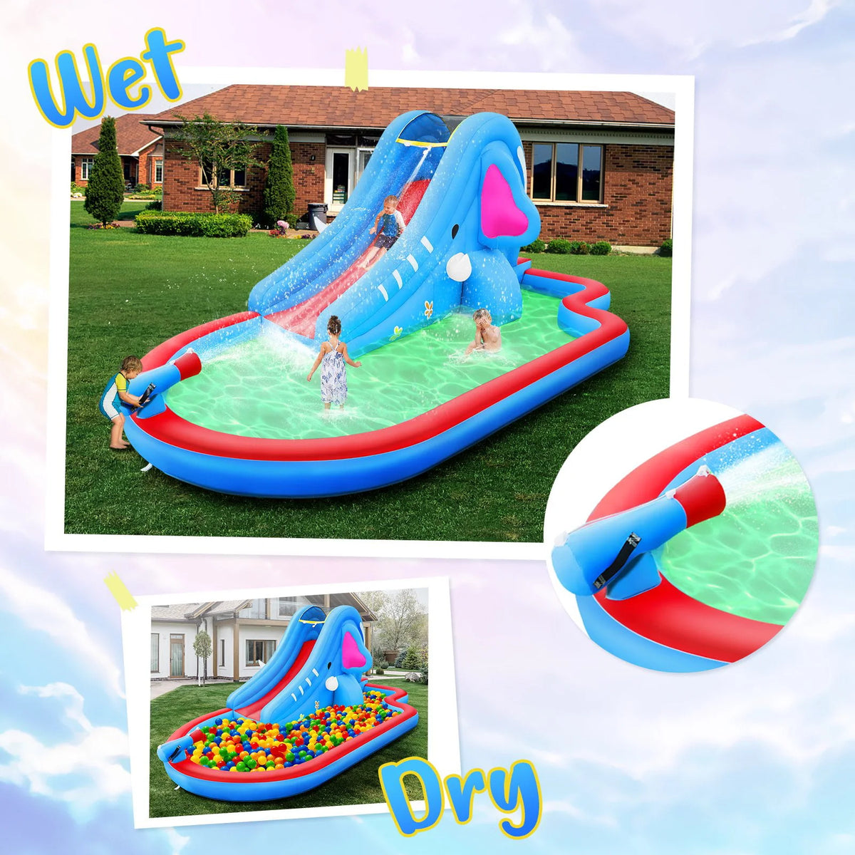 Inflatable Water Slide Kids Pool with Blower T66218