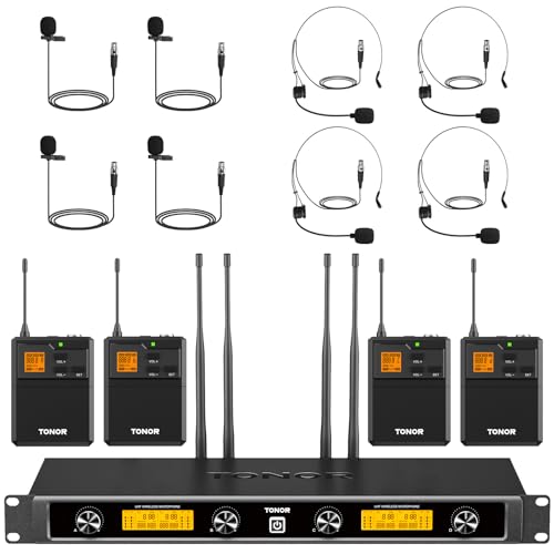 UHF Wireless Microphone System with Headset and Lapel Mics, Bodypack Transmitter, Receiver, 2x15 Channels T415478