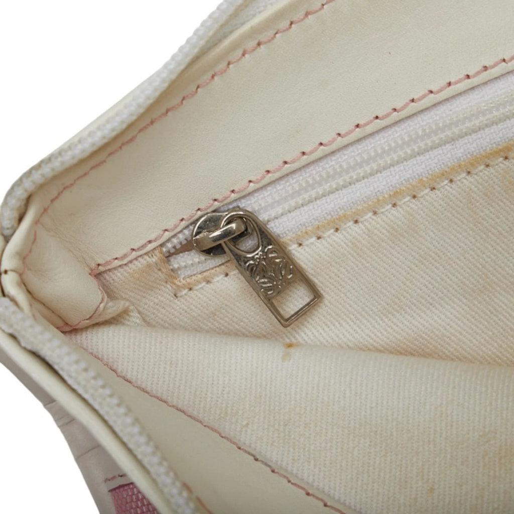 Pre-Owned Pink White Canvas Leather Shoulder Bag H2799