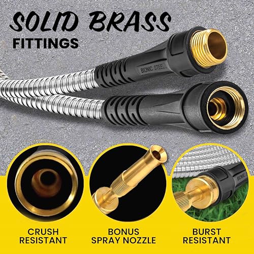 100 Ft Stainless Steel Garden Hose with Nozzle W945361