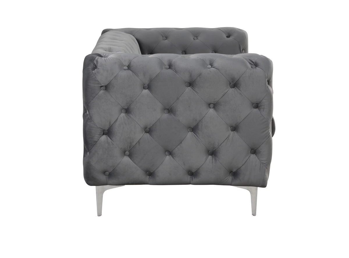 3 Pieces Gray Velvet Sofa and 2 Armchairs R42007