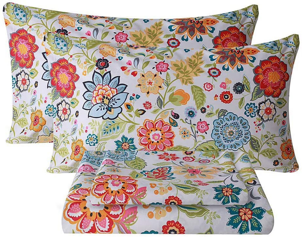 Queen Size 4 Piece Microfiber Floral Bed Sheets H291373