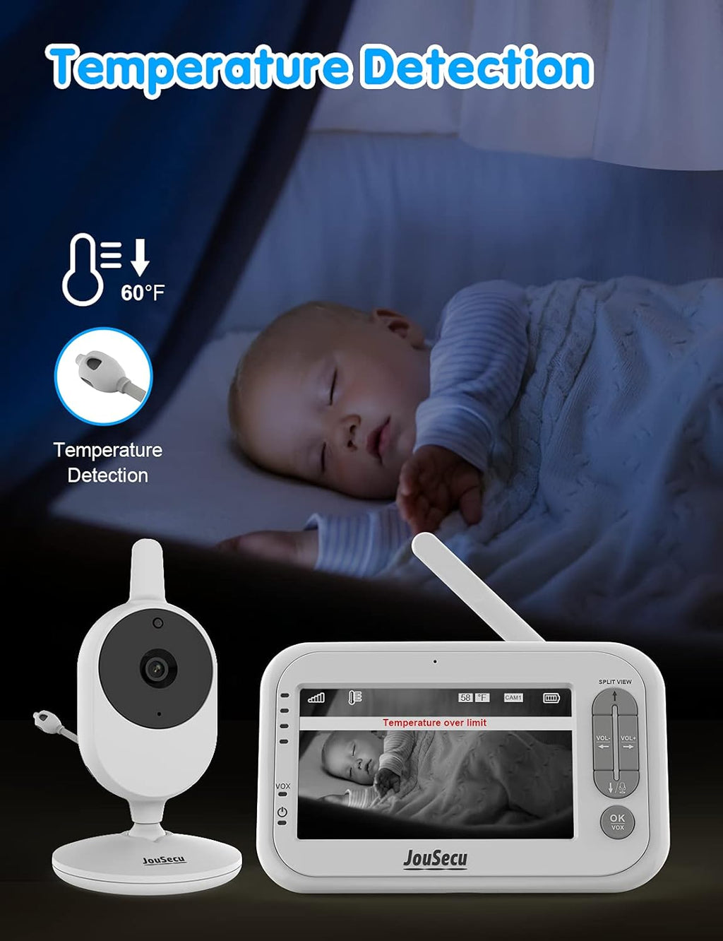 4.3 Inches LCD Split Screen Baby Monitor with Camera and Audio S514